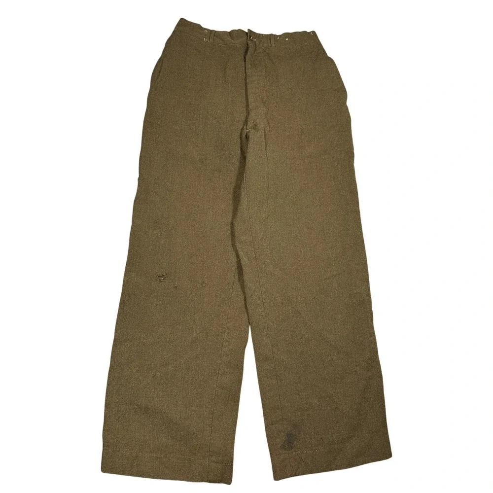 True Vintage 50s Military Wool Trousers Olive Drab Button Fly Suspender Buttons